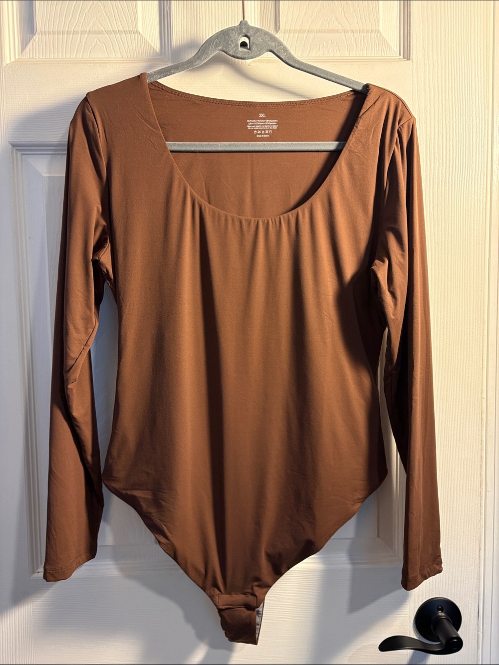 Popilush Scoop Neck Long Sleeve Bodysuit Tummy Control Thong Body Suit Brown 3X - Picture 3 of 12